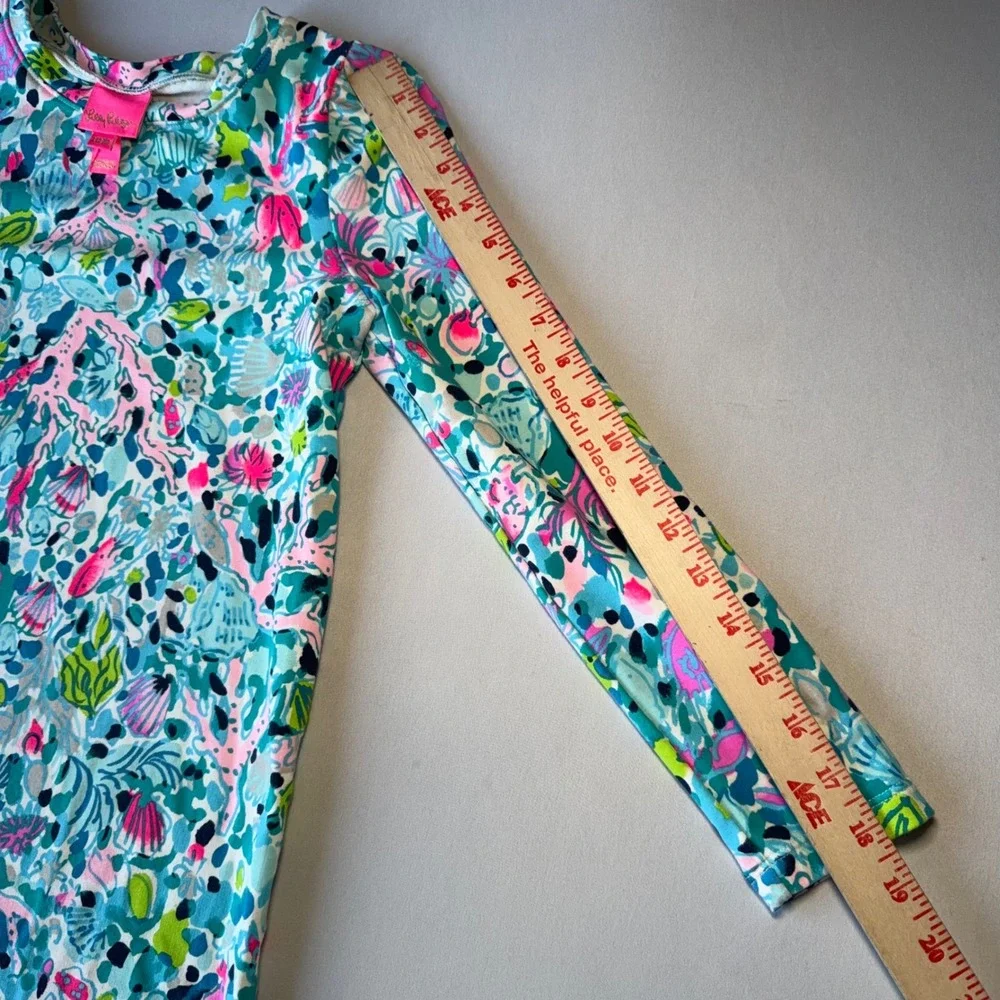 Lilly Pulitzer Girls Dress L‎ 8-10 Blue Pink Cotton Blend Diann Coastal Aquatic